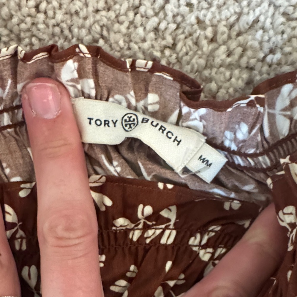 Tory Burch Brown Floral Mini Dress with Cream Print - Picture 2 of 3